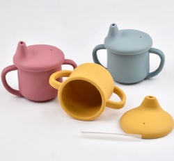 Silicone Training Cup for Infants, Baby Sippy Cup with Duck Mouth Spout, Kids Drop-Resistant & Heat-Resistant Double-Handle Cup