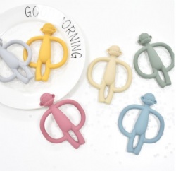 Silicone Teether, Cartoon Monkey Teething Stick, Double-Handle Baby Teether, Anti-Finger-Sucking Soothing Toy for Infants