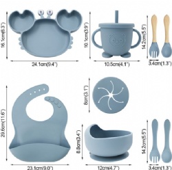 Mother & Baby Silicone Feeding Set, 11-Piece Baby Supplementary Food Training Kit, Suction Bowl & Divided Tableware Set