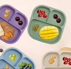 Food Grade Silicone Baby Feeding Tableware, Divided Large Capacity Baby Bowl, Kids Silicone Dinner Plate