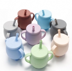 Kids Silicone Straw Cup, Leak-Proof & Drop-Proof Baby Sippy Cup, Toddler Training Water Cup with Lid - Penguin Design