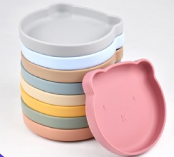 Kids Tableware, Food Grade Silicone Bear Plate, One-Piece Suction Bowl for Babies, Heat Resistant Infant Feeding Bowl