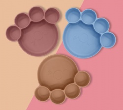 Food Grade Silicone Baby Plate, Bear Paw Integrated Children Tableware, Suction Bowl for Infants & Toddlers