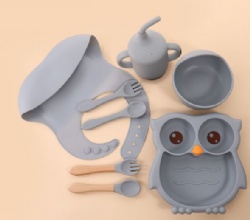 Silicone Owl Baby Plate,One-Piece Divided Feeding Tray,Kids Silicone Dinnerware Set