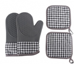 Heat Resistant Silicone Gloves & Mat Set, Oven Microwave Baking Kitchen Anti-Scald Gloves
