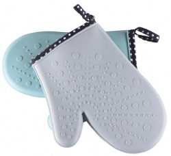 Polka Dot Short Silicone Gloves with Cotton Lining, Heat Resistant Oven Mitts, Simple Fresh Style for Home Kitchen Microwave