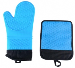 Heat Resistant Silicone Gloves & Mat Set, Oven Microwave Baking Kitchen Anti-Scald Gloves