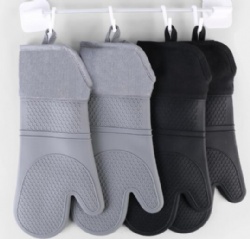 Extra Long & Thick Silicone Heat Resistant Gloves Cotton Lined Oven & Microwave Gloves Kitchen Baking Anti-Scald Mitts