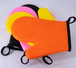 Short Silicone Gloves with Cotton Lining, Heat Resistant Oven Mitts, Simple Fresh Style for Home Kitchen Microwave