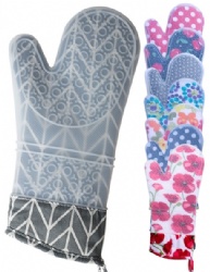 Cloth Printed Silicone Heat Resistant Gloves Cotton Lined Oven Mitts for Kitchen, Microwave & Oven