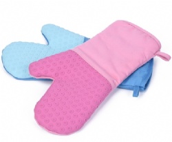 Household Anti-Scald Heat Resistant Gloves | Thick Silicone Non-Slip Circle Texture Oven Mitts for Kitchen, Microwave & Baking