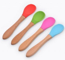 Baby Silicone Bowl & Spoon Set • Wooden Handle Silicone Spoon for Kids