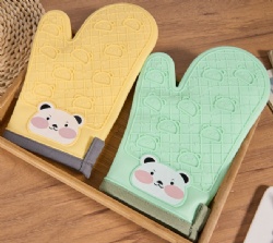 Extra Long Silicone Heat Resistant Gloves Cotton Lined Anti-Slip Anti-Scald Oven Mitts for Microwave & Baking
