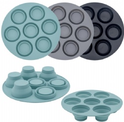 Food Grade Silicone 7-Cavity Cake Mold, Foldable Baking Mold, Round DIY Multi-Hole Cake Pan