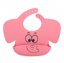 Silicone Baby Feeding Bib, Easy Clean Baby Bib & Drool Bib, Cartoon Elephant Kids Silicone Bib