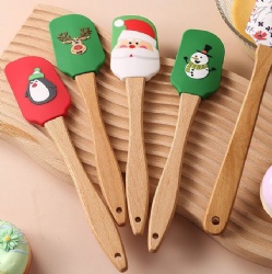 Christmas Series Silicone Spatula with Wooden Handle, Large Jam Spatula, Cake Baking Cream Spatula, Halloween Spatula