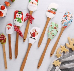 Christmas Series Silicone Spatula with Wooden Handle, Large Jam Spatula, Cake Baking Cream Spatula, Halloween Spatula
