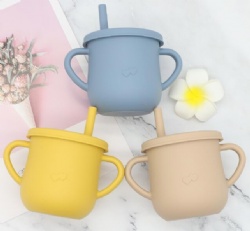 Food Grade Silicone Kids Straw Cup, Drop-Resistant Cup,Baby Double Handle Silicone Cup,Silicone Learning Cup