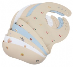 Silicone Printed Flat Baby Bib, Feeding & Tableware Set, Waterproof Mess-Free Saliva Bib for Infants & Toddlers