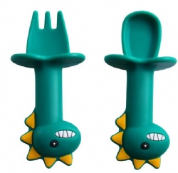 Baby Silicone Spoon, Cartoon Soft Spoon for Infants, Complementary Food Training Short Fork & Spoon, Childrens Tableware