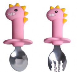Baby Silicone Spoon, Cartoon Soft Spoon for Infants, Complementary Food Training Short Fork & Spoon, Childrens Tableware