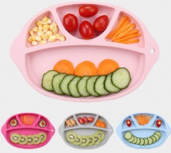 Smiley Face Silicone Integrated Placemat & Divided Plate, Baby Food Compartment Tray, Silicone Dinner Plate for Infants & Toddlers