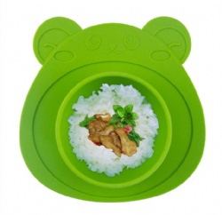 Cute Bear Cartoon Silicone Plate for Kids, Baby Training Feeding Bowl, Divided Dinner Plate for Infants & Toddlers