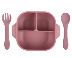 Food Grade Baby Feeding Set, Silicone Bowl with Lid, Infant Suction Divided Silicone Plate