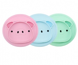 Cute Animal Baby Training Plate, Suction Cup Piggy Silicone Divided Plate for Kids