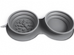 Silicone Foldable Pet Bowl, Anti-Choking Double Silicone Bowl for Dogs & Cats, Portable Outdoor Pet Bowl