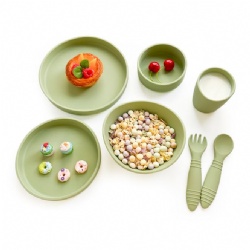 Food Grade Silicone Baby Feeding Bowl, Anti-Fall Plate, Kids Dinner Plate 3-Piece Set, Round Silicone Snack Tray