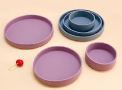 Food Grade Silicone Baby Feeding Bowl, Anti-Fall Plate, Kids Dinner Plate 3-Piece Set, Round Silicone Snack Tray
