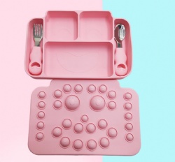 Baby Divided Silicone Plate, Infant Complementary Food Bowl, Kids Dining Plate & Bowl Spoon Set