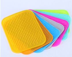 21*15cm Horizontal Striped Silicone Drain Mat, Non-Slip Heat Resistant Kitchen Drying Pad, Fruit & Vegetable Quick Dry Mat