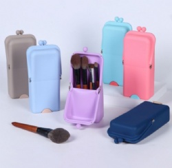 2-in-1 Silicone Makeup Brush Bag & Phone Stand, Waterproof Travel Cosmetic Storage Bag