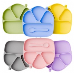 Food Grade Silicone Baby Feeding Set, Infant Complementary Food Bowl, Plate, Fork & Spoon, Kids Tableware Set