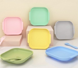 Food Grade Silicone Baby Square Plate, One-Piece Suction Toddler Dining Plate, Heat Resistant Simple Style Infant Tableware