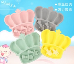 Crown Shape Baby Silicone Divided Plate, 4 Reinforced Suction Cups Toddler Feeding Bowl, Infant Silicone Complementary Food Bowl