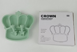 Crown Shape Baby Silicone Divided Plate, 4 Reinforced Suction Cups Toddler Feeding Bowl, Infant Silicone Complementary Food Bowl