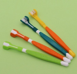 Three-Sided Pet Toothbrush, Soft Bristle Dog & Cat Brush, Teeth Cleaning Tool for Tartar & Plaque Removal