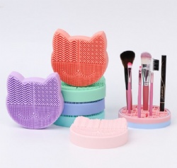 Silicone Makeup Brush Cleaning & Storage Box, Cat-Shaped Makeup Brush Holder, Multi-Functional Cosmetic Cleaning Tool