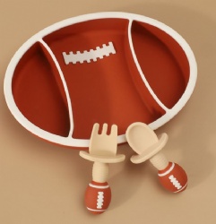 One-Piece Silicone Children's Placemat with Divided Plate, Baby Food Supplement Tray with Spoon & Fork Set