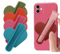 Portable Silicone Phone Holder & Lipstick/Lip Gloss Protective Case, Heart-Shaped Suction Cup Back Sticker with 3M Adhesive
