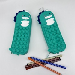Pop It Fidget Pencil Case, Cartoon Dinosaur Silicone Pencil Bag, Cute Student Stationery Box, Kids Pen Storage Bag