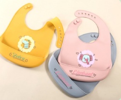 Silicone Printed Flat Baby Bib, Feeding & Tableware Set, Waterproof Mess-Free Saliva Bib for Infants & Toddlers