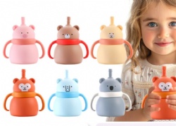 Baby Silicone Water Cup with Double Handles, Large Capacity Silicone Straw Cup, Toddler Feeding & Drinking Cup