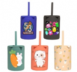 Cat Pattern Baby Silicone Straw Cup, Leakproof & Shatterproof Toddler Drinking Cup with Lid