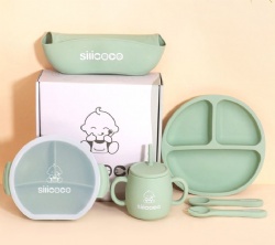Silicone Dinner Plate, Baby Bib, Toddler Bowl, Table Mat, Spoon & Fork, Straw Cup – Baby Feeding Set